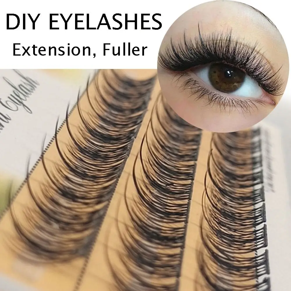 Wispy Volume Individual Cluster Lashes C Curl Natural Long DIY Self Grafting Eyelashes Black Stem 0.07mm Thickness