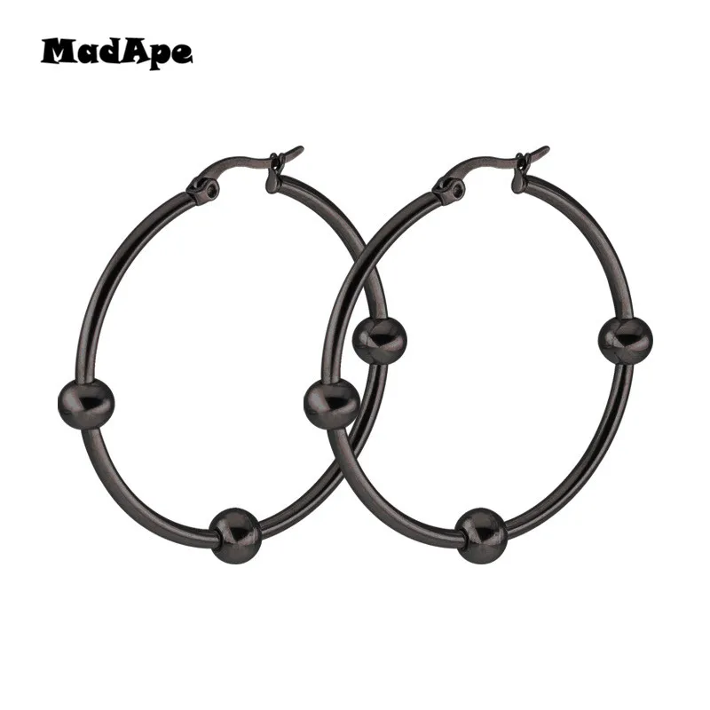 MadApe Simple Beads Round Hoop Earrings Stainless Steel Fashion Women Gold Color Ear Eircle Jewelry 4 Size Lady Gift Boucles