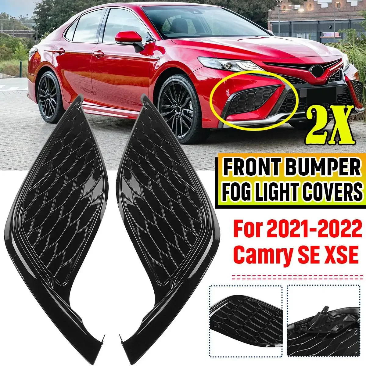 

2pcs Car Front Bumper Fog Light Cap Cover Trim For Camry SE XSE 2021-2022 Front Bumper Fog Lamps Cover Bezel Lamp Hoods