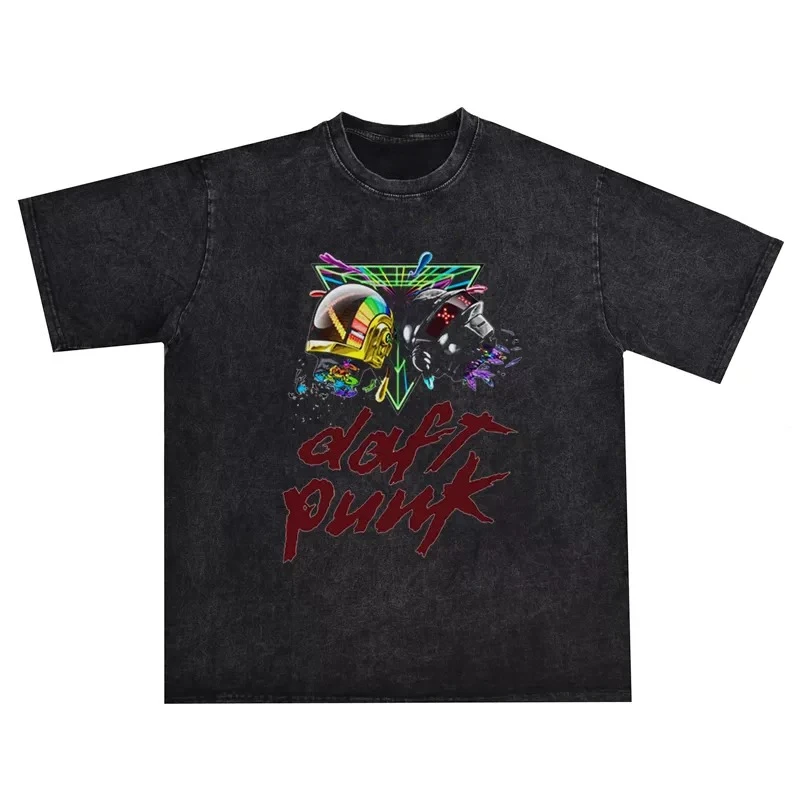 Daft Punk Instant Crush Autograph Graphic Washed T-Shirt Cotton Men Women Streetwear Tee