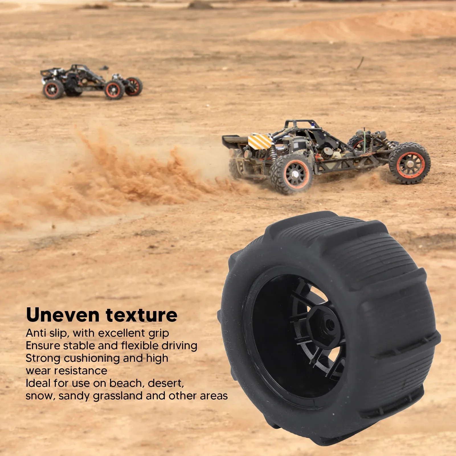 RC Beach Tires 1/14 1/16 1/18 Universal Rubber Plastic Good Grip Strong Cushioning RC Car Desert Wheels RC Desert Wheels