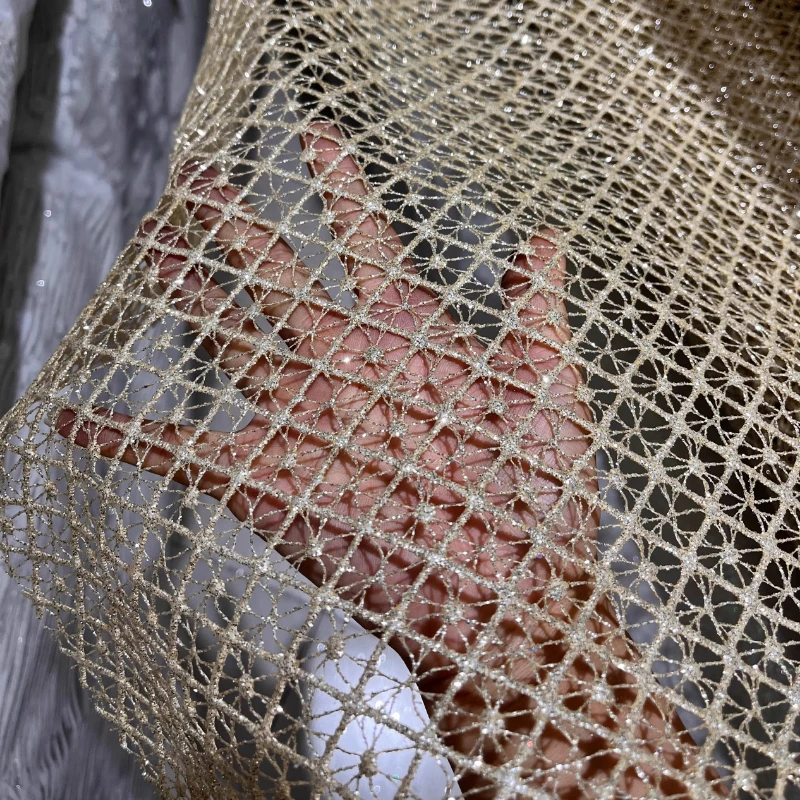 

Diamond Grid Perspective Hollow Fabric for Fashion Designer Dress Set Clothing Diy By The Meter Sewing Material Cloth Wholesale