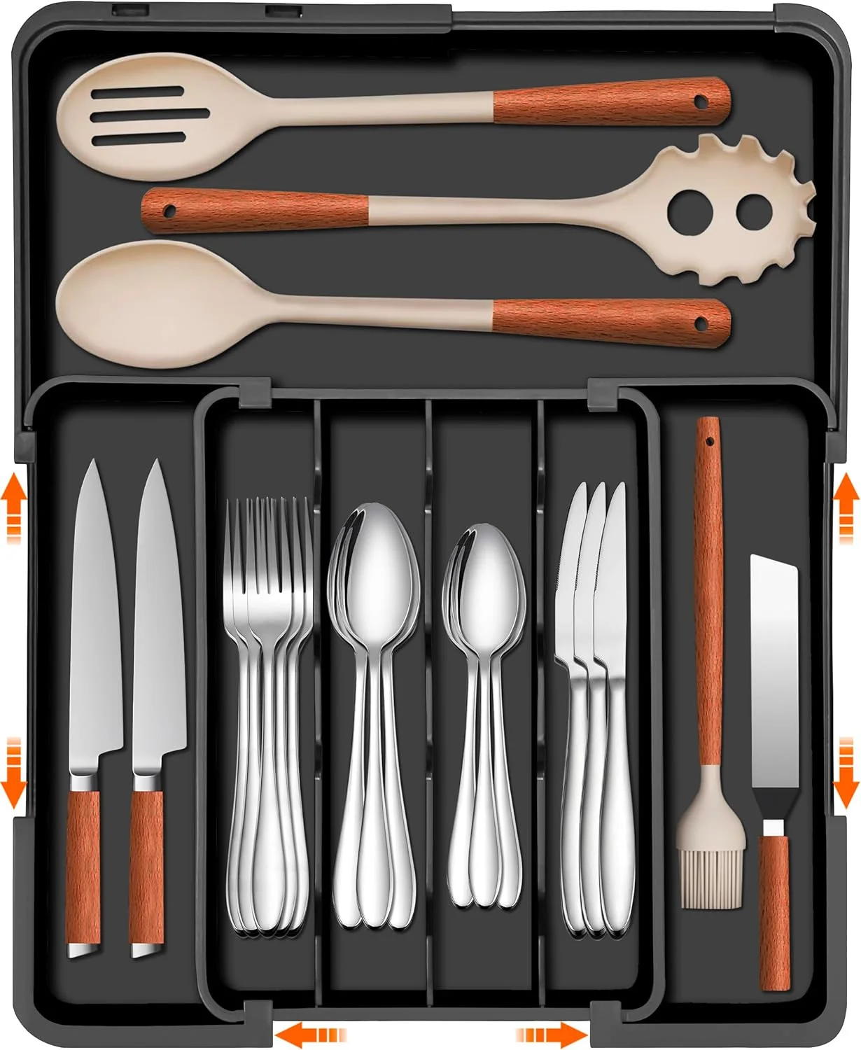 

Silverware Organizer Expandable Utensil Drawer Organizer Adjustable Drawer Organizer Flatware Cutlery Tray for Spoons Forks Kniv