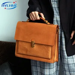 Maletín vintage de piel de vaca con capa superior para mujer, bolsos de cuero de gran capacidad, bandolera de hombro versátil de negocios, novedad de 2024