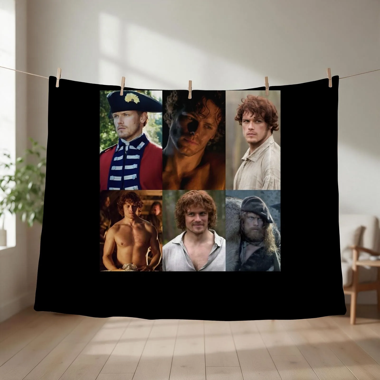 People Call Me Jamie Fraser Collage Sam Heughan Retro Wave Throw Blanket couch cozy soft plush fuzzy picnic outdoor blanket