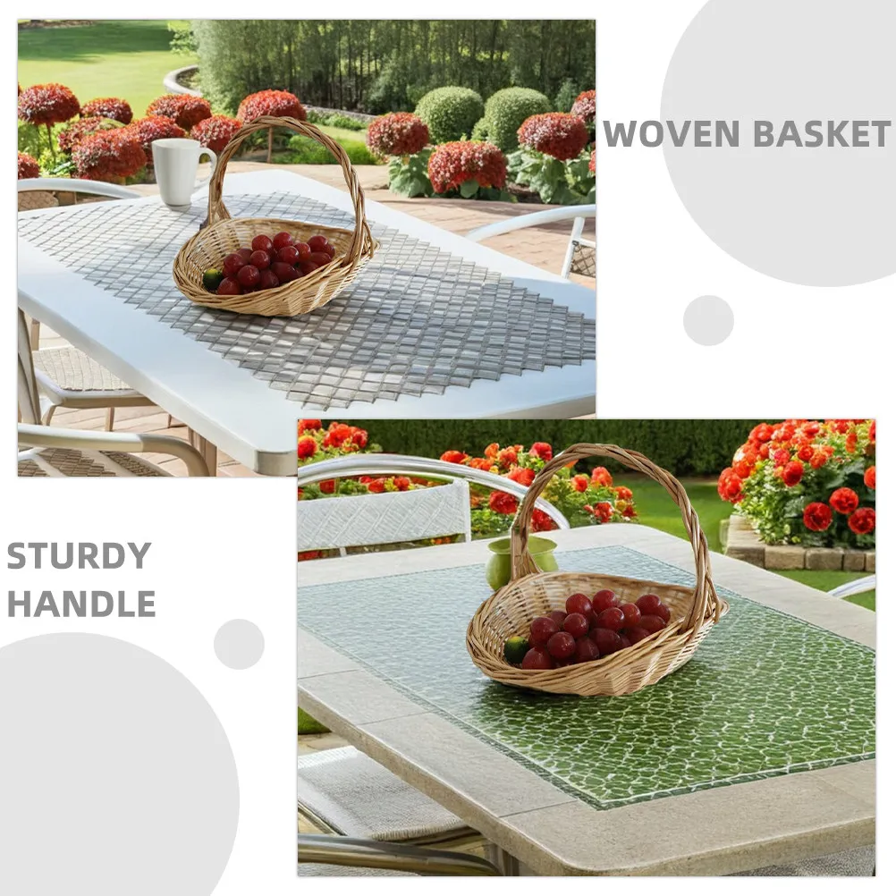 Portable Rattan Picnic Basket Handwoven Multi-Purpose Woven Basket for Flowers Fruits Vegetables Garden Outdoor Use