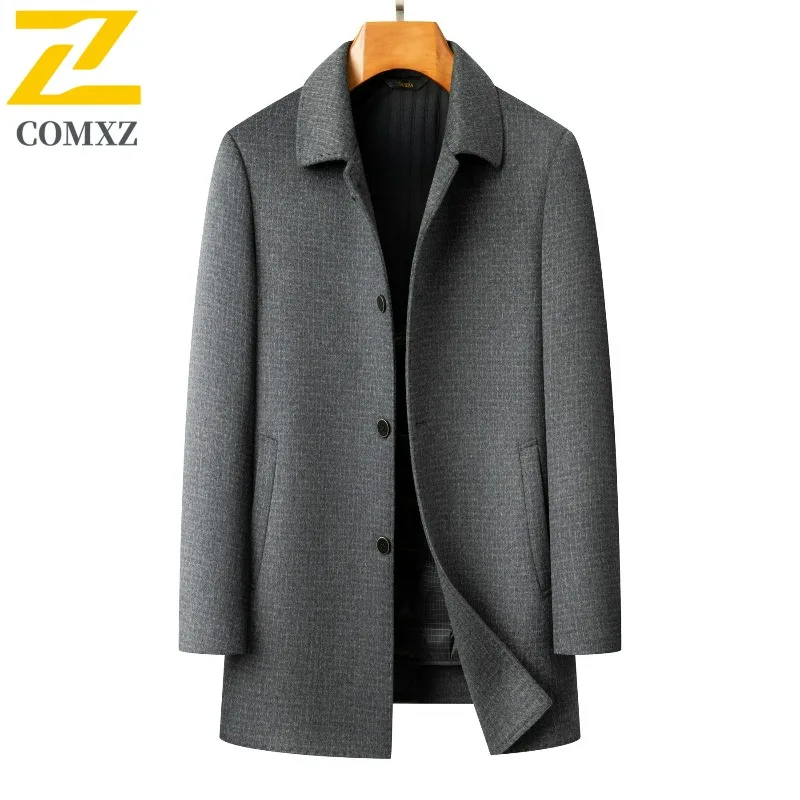 Winter Wool Overcoat Men 2025 New Lapel Fur Trim Mid Length TrenchCoat Business Casual Detachable Down Inner Premium Jackets
