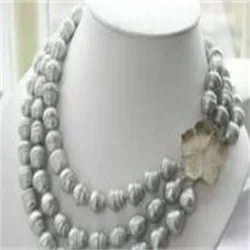 triple strands 11-13mm natural south sea gray baroque pearl necklace 17-19