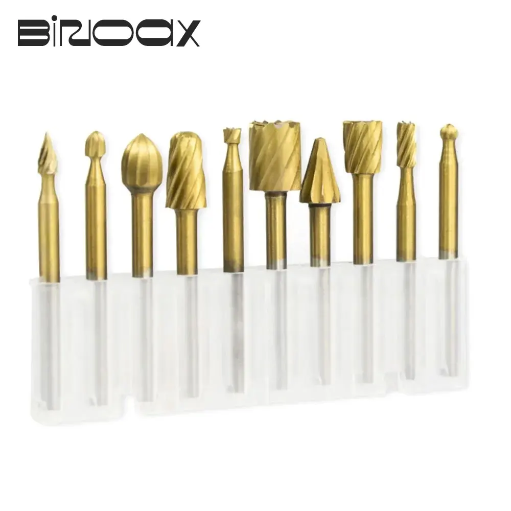 Binoax 10 pz titanio Dremel Routing legno fresatura rotativa File Cutter rotativo lavorazione del legno intaglio intagliato coltello Cutter Tools