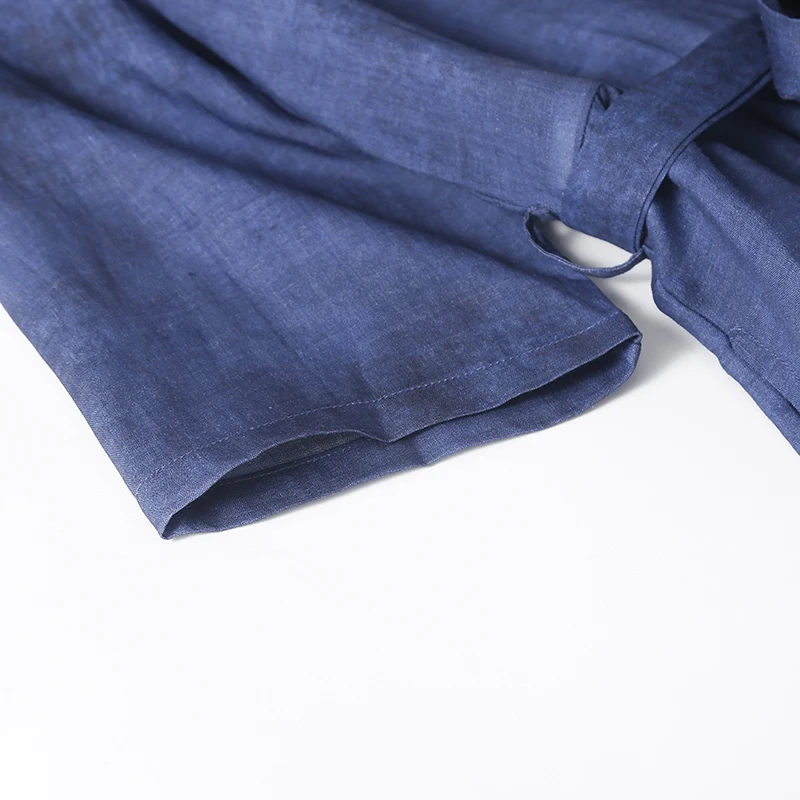 Linnen print taille-kalkende riem Dr ronde Ne-knop lange rok Linnen overhead bloemen ort Sve A-lijn rok