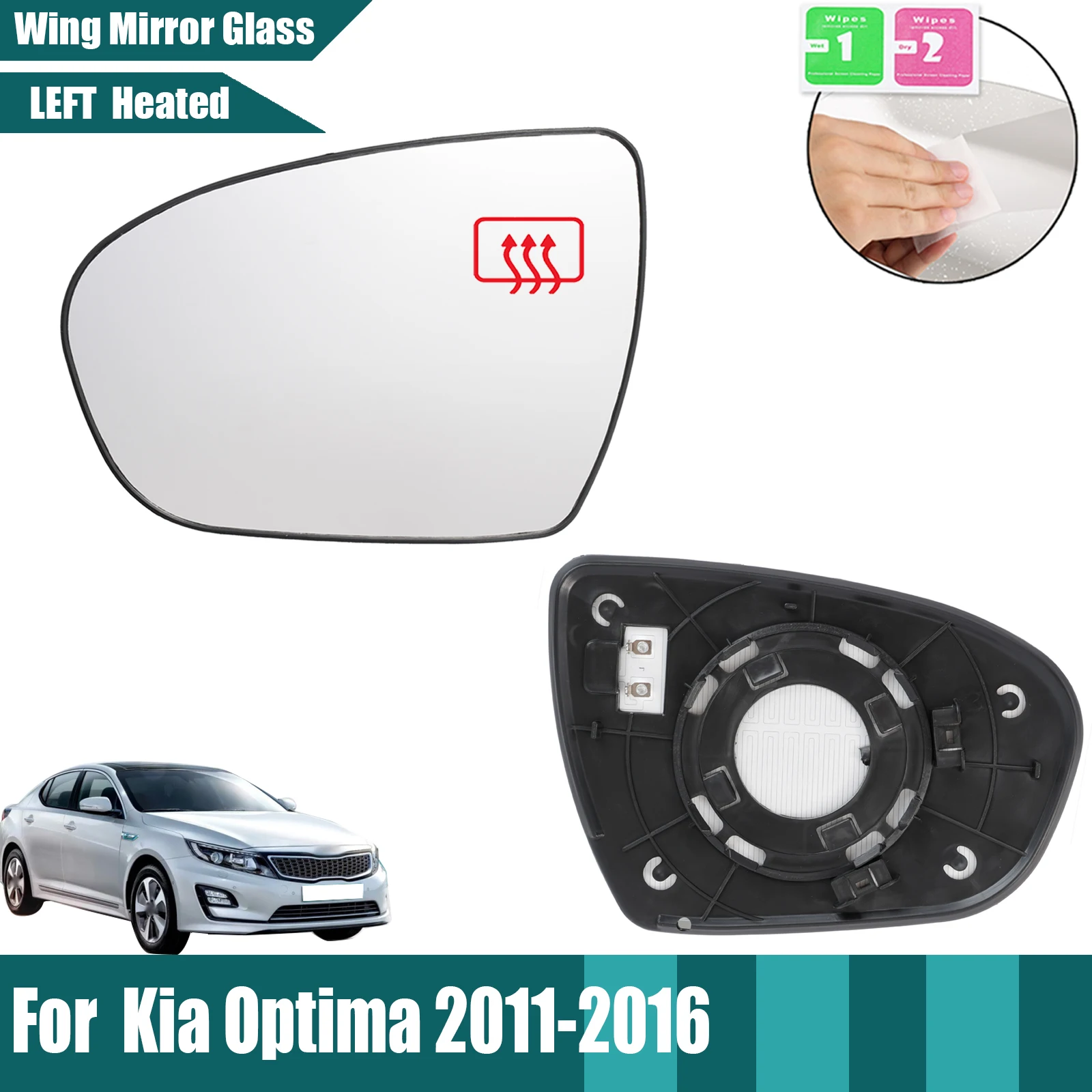 

1X Heated function White Mirror Glass Waterproof Large Vision For KIA OPTIMA 2011 2012 2013 2014 2015 2016 Left Driver Side