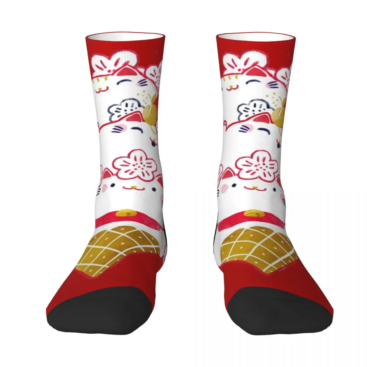 Calcetines de baloncesto Retro Lucky Cat Maneki Neko, lindos calcetines de tubo medio de poliéster para Unisex, transpirables