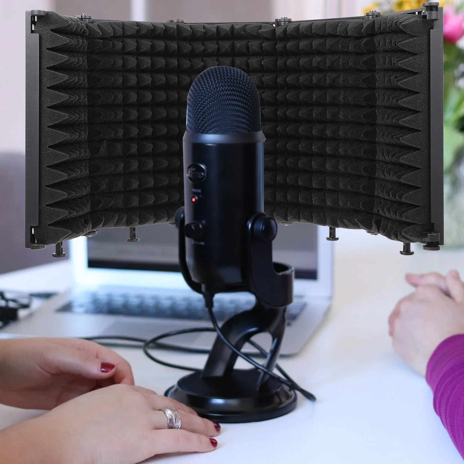 1 Set Five-Door Microphone Soundproof Shield Abs Eva Isolation Pad For Recording Studio Mic Sound Absorbing Cover Microphone