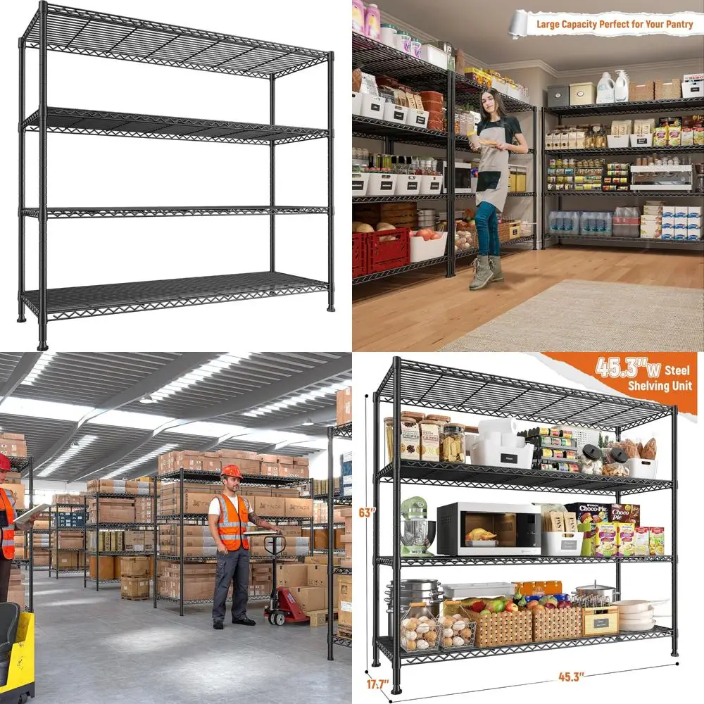 

4-х уровневый проволочный стеллаж, металлический стеллаж шириной 45,3 для кладовой, кухни и домашней организации