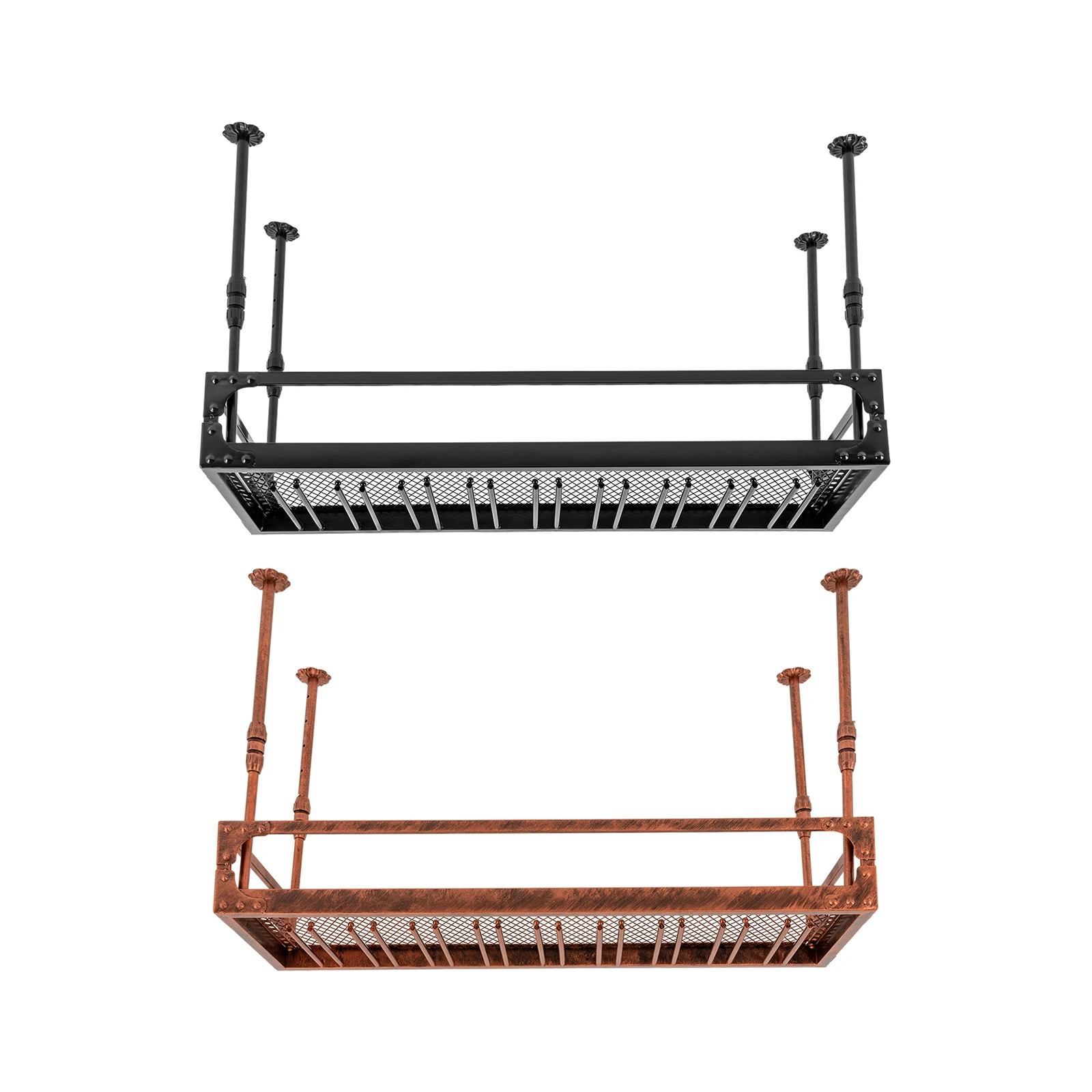 Prateleira flutuante suspensa para bar vintage, montada no teto, cave de vinho de cozinha, 100cm, prateleira 50kg, bronze/preto, vintage, montada no teto