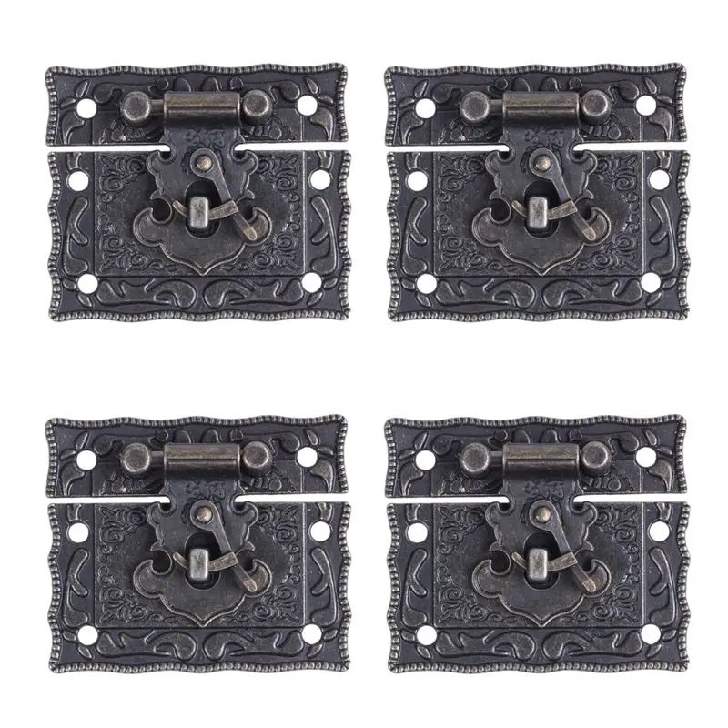 4X Wood Case Chest Box Rectangle Clasp Closure Hasp Latches Bronze Tone