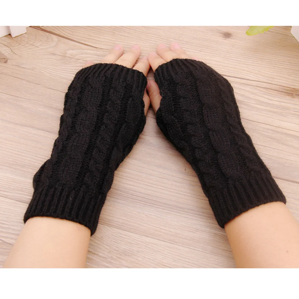 

Fingerless 20Cm Knitted Arm Sleeves Warm Winter Long Gloves For Men Women Use Knitted Gloves Winter Arm