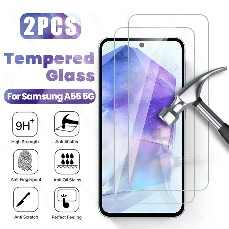 2Pcs Tempered Glass Screen Protector For Samsung A55 A35 A25 A15 5G A05 A05s 4G Protective Glass For Galaxy A 55 35 25 15 2024