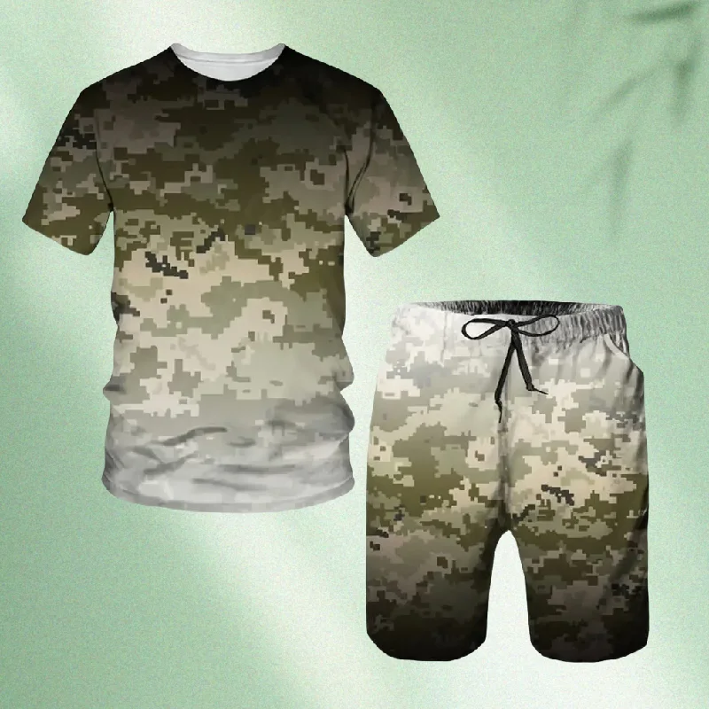

Men's Sets Shorts Outfits Male Clothing Street T Shirt Two Piece 3D Camouflage Print Casual Sports Suits O-Neck Tracksuit