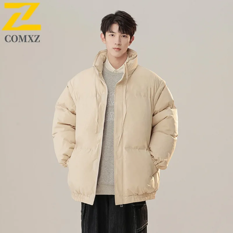 2025 New Cotton Coat Casual Fake Two Piece Hooded Lightweight Parka Premium Street Style Cold Resistant Autumn Winter Garment