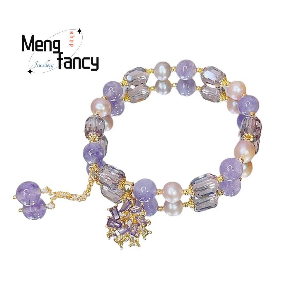 Natural Amethyst Pearl Bracelet Female Simple Light Luxury Wind Turbine Pendant Fashion Jewelry Popular High-grade Holiday Gifts