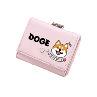 Kawaii Doge Short Wallets Cute Corgi Money Clutch Girls Coins Purses Cartoon ID Card Holder Pu Leather Pink Mini Hand Bags