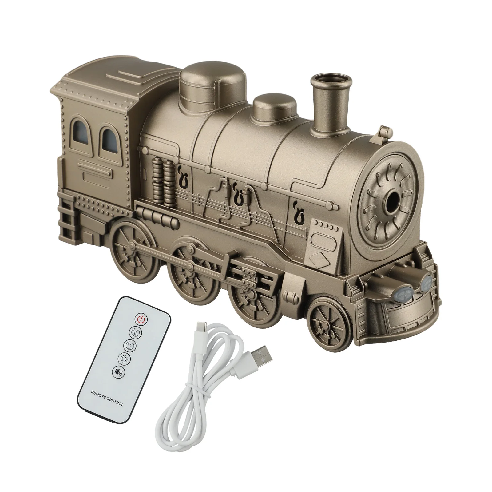 Retro Train Design Essential Oil Diffuser 300ml USB Humidifier with Two Spray Modes and Remote Control Functionality
