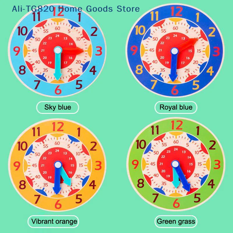 

[TG820]Wooden Teaching Clock With Adjustable Hands Bright Colors For Toddlers Early Time Learning Home Use