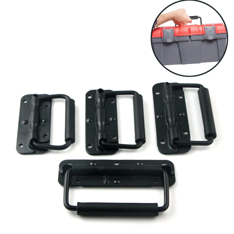 Iron Material Spring Handle Black Luggage Spring Handle Folding HandleTool Box Movable Ring Industrial Equipment Cabinet 3 Size