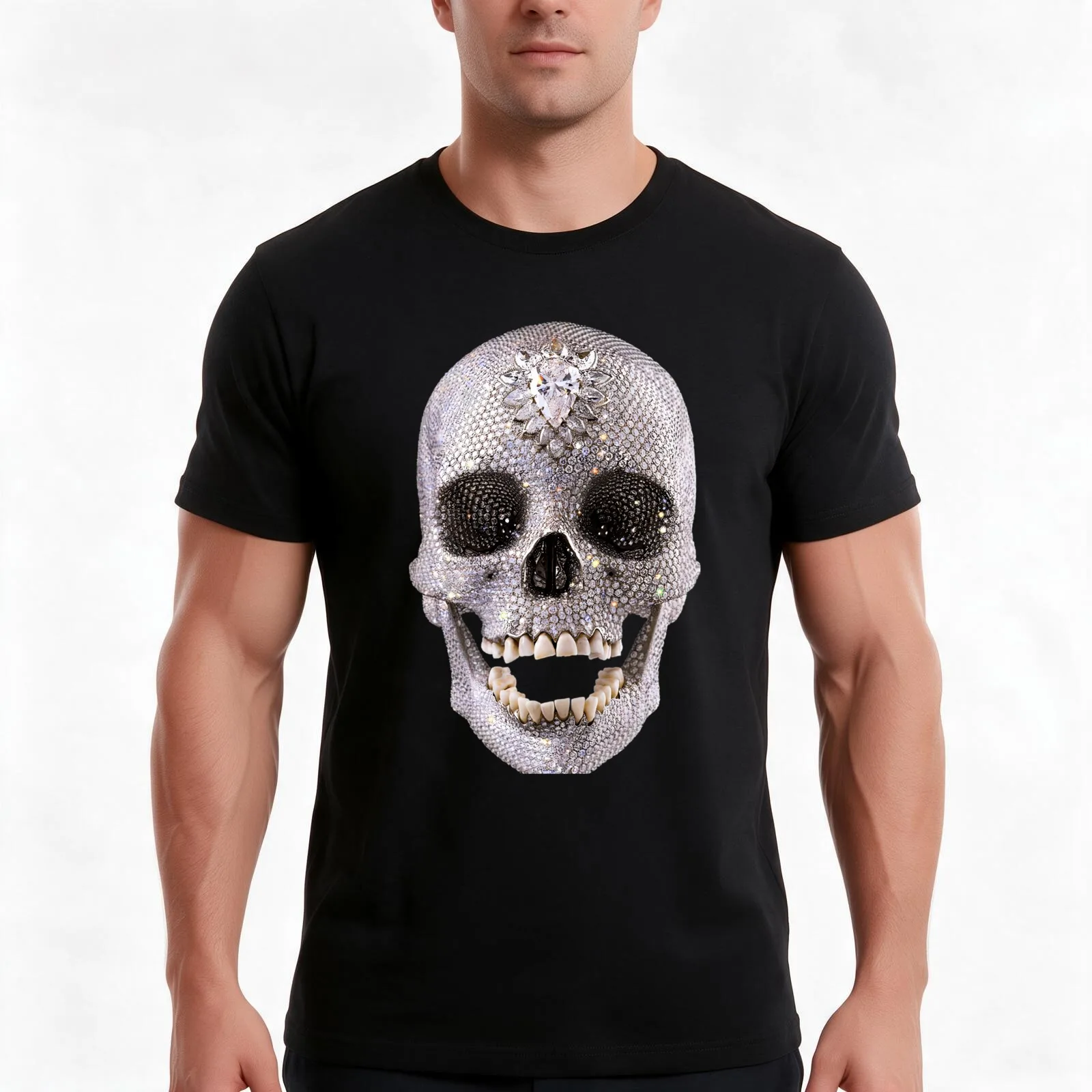 Diamond Skull Bling Shiny Sparkle Skull Diamond \t T-Shirt Summer Casual Cotton Tee Oversized Streetwear Tops 100% Cotton