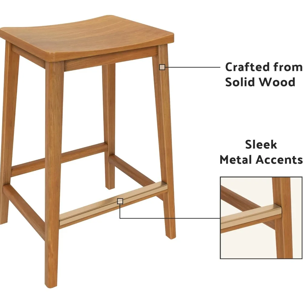 مقعد Beam Smythe Counter، 24، مجموعة من 2، مقعد مرتفع من الخشب القوي وحديث للمطبخ، مقعد سرج بدون ظهر #5