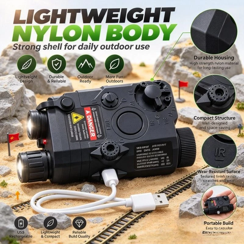 Nylon Multi-Function Light Module Green Beam Red LED, Built-in Battery, Fit Standard Rail, Outdoor Adventure Camping Accessory