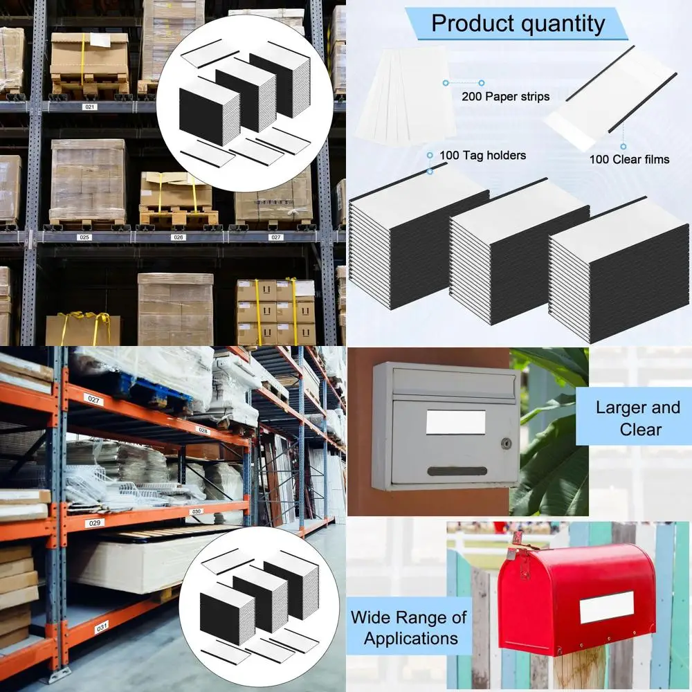 

100-Piece C-Channel Magnetic Label Holders, 3x5 Inches, with Protective Films and Replacement Strips for Metal Racks, Whiteboard