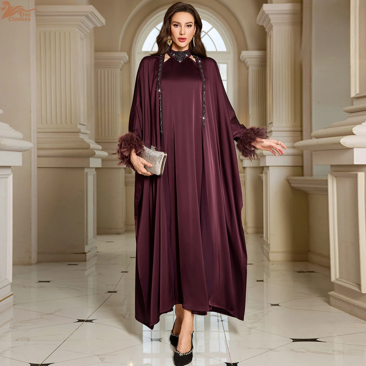 Eid Ramadan 2 pièces ensemble pour femmes musulmanes Satin Abaya avec Robe fête Musulman dubaï tenue ensembles Robe lumière luxe Jalabiya