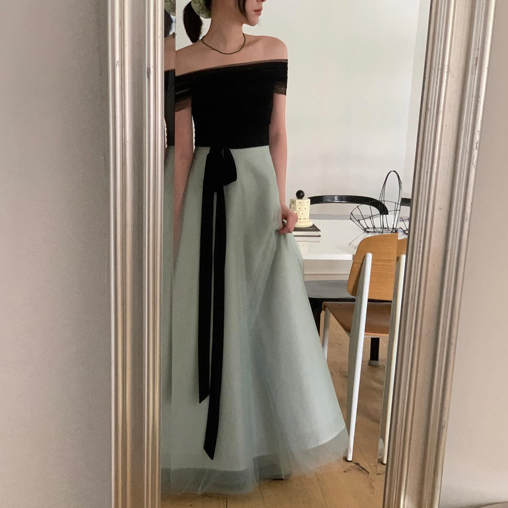 

Customized Simple Tulle Korea Prom Party Dresses 2 Styles Black Top Wedding Photo Shoot Gowns Formal Evening Dress 빅사이즈 파티드레스