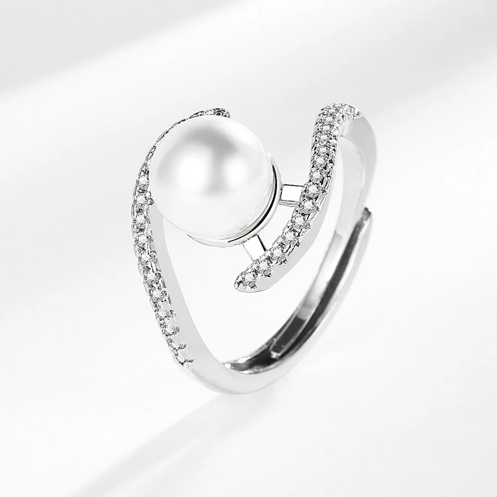 

Кольцо из стерлингового серебра 925 пробы с инкрустацией цирконом AAAAA и искусственным жемчугом, женское кольцо на день рождения, обручальное кольцо, ювелирные изделия