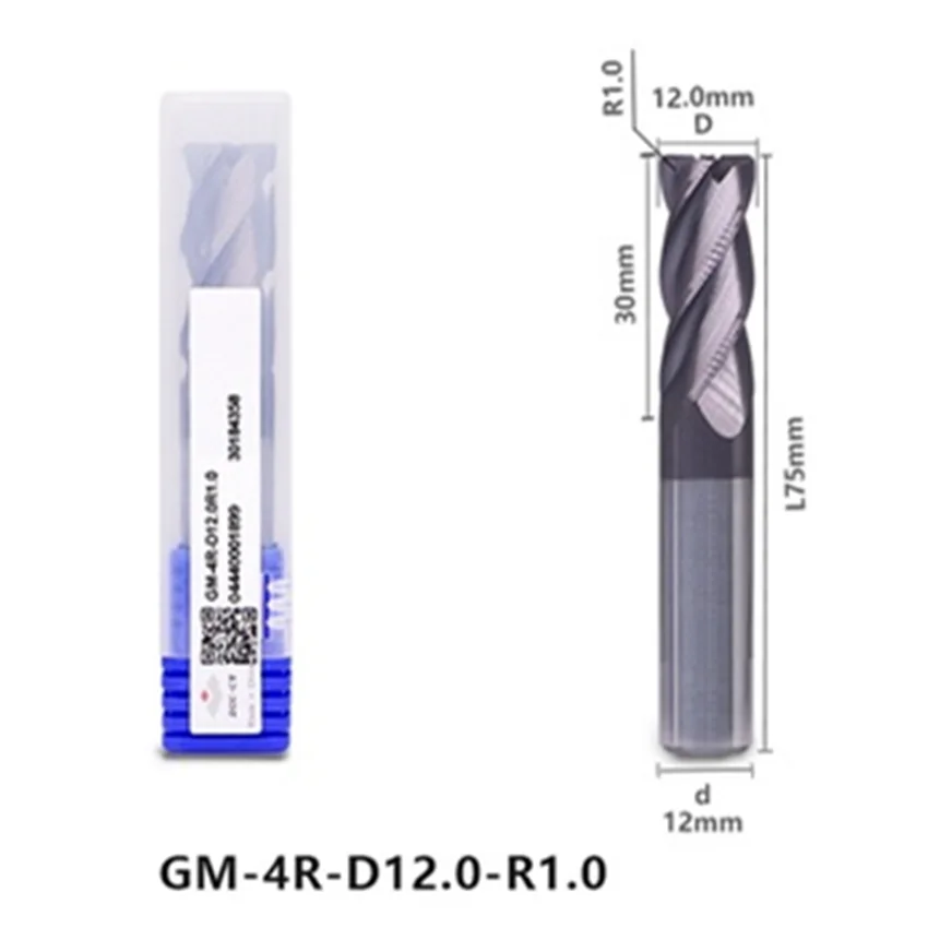 GM-4R-D12.0R1.0 ZCC.CT GM-4R Four edge circular arc end mill D12.0R1.0*12*30*75 4F Corner Rounding End Mills 4 Flutes End Mills