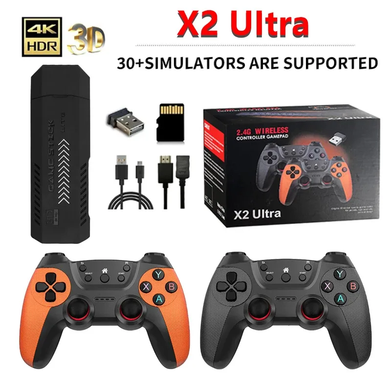 

Портативная игровая консоль X2 Ultra Pro Retro Game Stick 64GB/128GB с поддержкой видео 4K и беспроводным контроллером, совместимая с форматами игр FC и GBC
