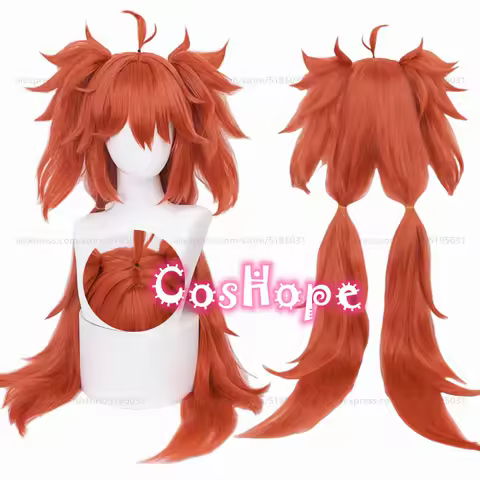 ZZZ Koleda Belobog Cosplay Wig 80cm Long Hair with Double Ponytails Orange Red Wig Cosplay Anime Heat Resistant Synthetic Wigs