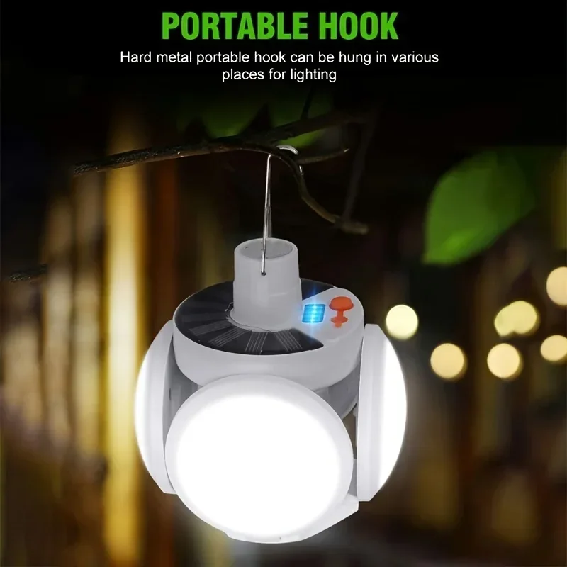 Solar Rechargeable Camping Lantern Light,Portable LED Flashlight,Outdoor Hanging Lamp,Hook,Multi Angle Lighting,Camping Fishing