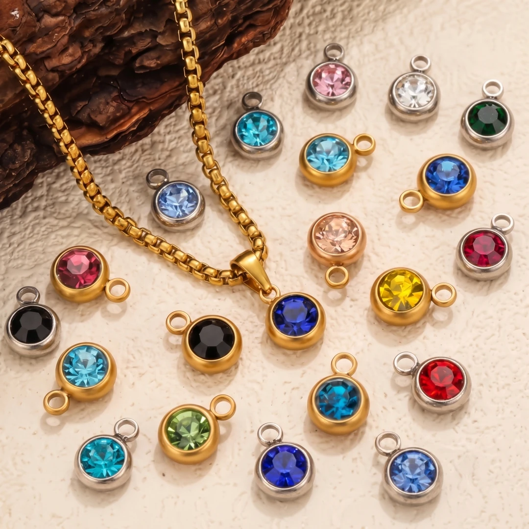 10 Stück Edelstahl-Kristall-Geburtsstein-Anhänger mit Strass für Schmuckherstellung, Halsketten-Zubehör, DIY-Ohrringe, Geschenk – Detail 5