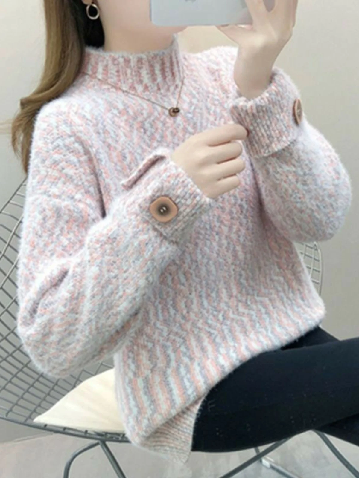 

Женский утепленный свитер с флисовой подкладкой, свободного кроя, осенне-зимний, модный, простой, универсальный, с длинными рукавами, комфортный базовый вариант.