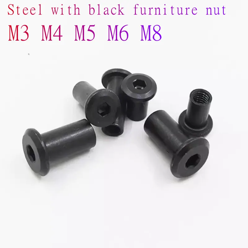 10-20pcs/lot M3 M4 M5 M6 M8 Steel Black furniture Nut Large Flat Hex Socket Head Rivet Connector Insert Joint Sleeve Cap Butt