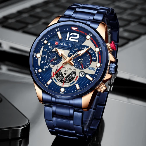 Imagen 2 del producto CURREN-relojes deportivos de cuarzo para hombre, cronógrafo de pulsera, de lujo, de acero inoxidable, luminoso