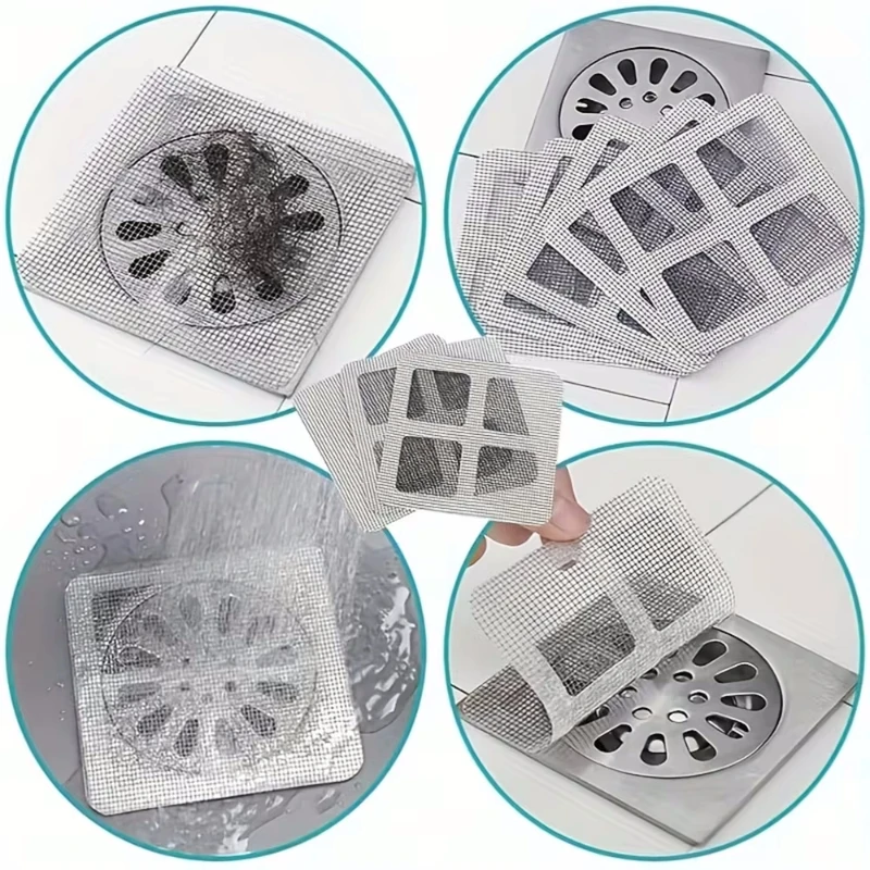 10-30PCS Shower Drain Hair Catcher Cover Sink Disposable Floor Drain Sticker Strainers Anti Blocking Bathtub Mesh Filter Sticker