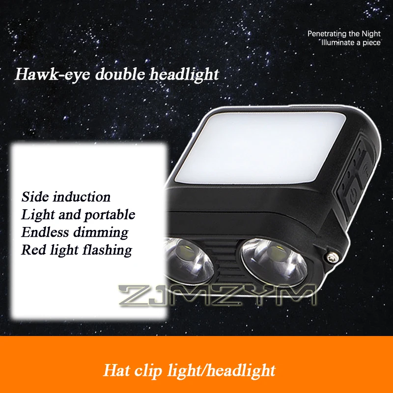 Luz LED con abrazadera para sombrero de pesca nocturna multifuncional, ojo de halcón, fuerte Detección de luz, Faro de carga USB, luz de emergencia para exteriores