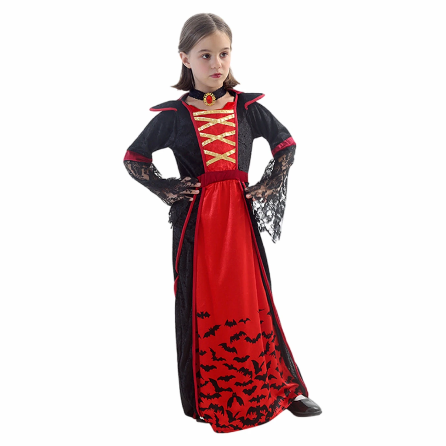 Halloween Vampires Cosplay Costume Girls Dress Red Holiday Party Long Dress Queen Role Costume Ball Stage Performance Clothes