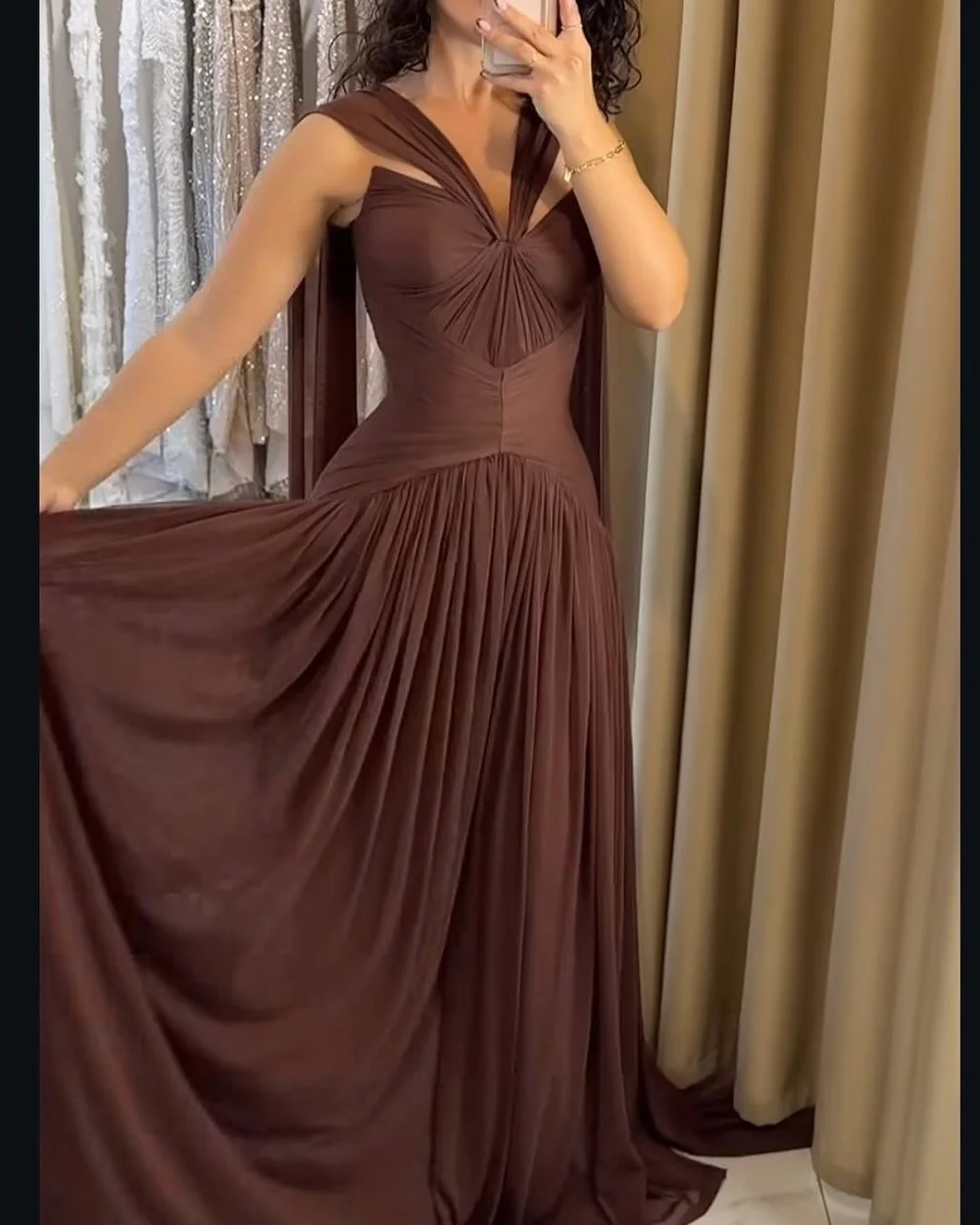 

Customized Matching Casual Chiffon Pleat Draped A-line Halter Long Dresses Bespoke Occasion Dresses Sizes Available High Quality