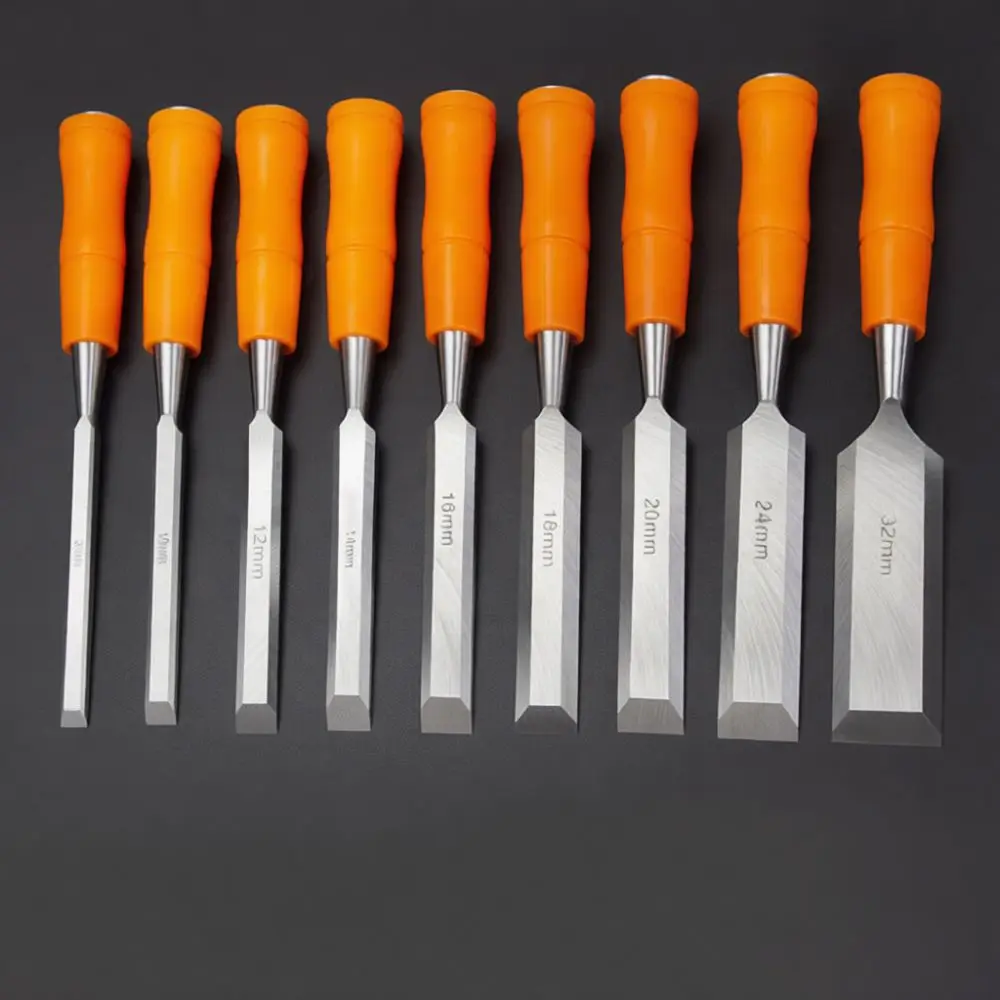 Wood Chisel High Carbon Steel Through Tang Blade Professional Carpentry Carver Woodworking Tools Ergonomic Orange Handle