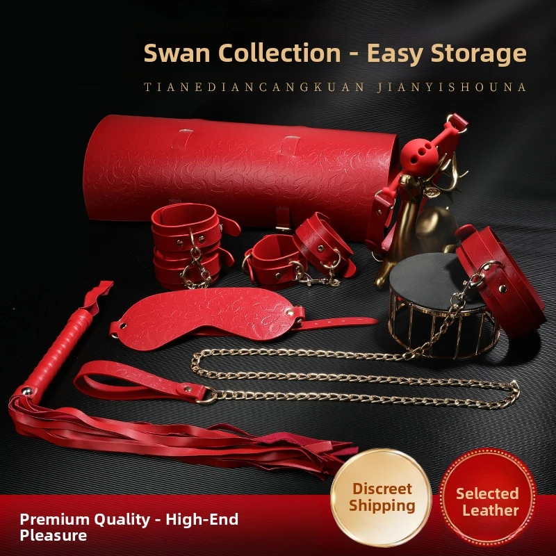 Set de juegos sexuales, juego de bondage sensual, cuero premium. Bolsa de almacenamiento, látigo, cuello + correa, esposas de cuero, bozales, antifaz.